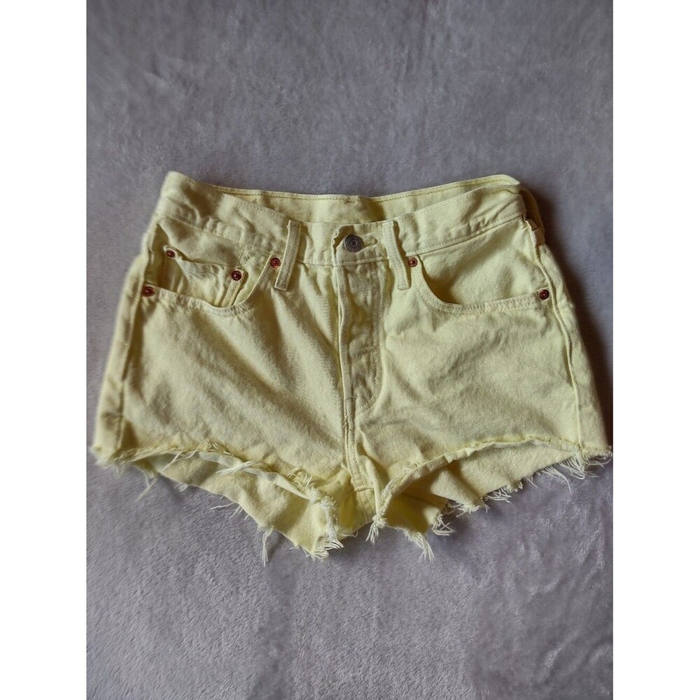 Levi's 501 Yellow Cut Off Denim Shorts W27 High Rise Frayed Hem Festival